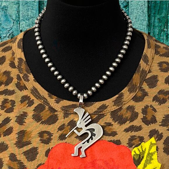 1990s Native American NAVAJO Sterling Silver Reversible Kokopelli Pendant Signed - Picture 3 of 4